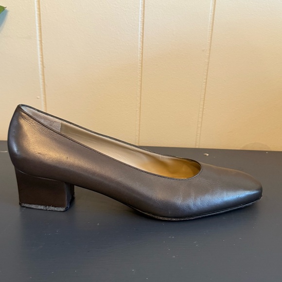 Salvatore Ferragamo Shoes - Vintage Salvatore Ferragamo Pewter Metallic Leather Block Heels Pumps Size 10